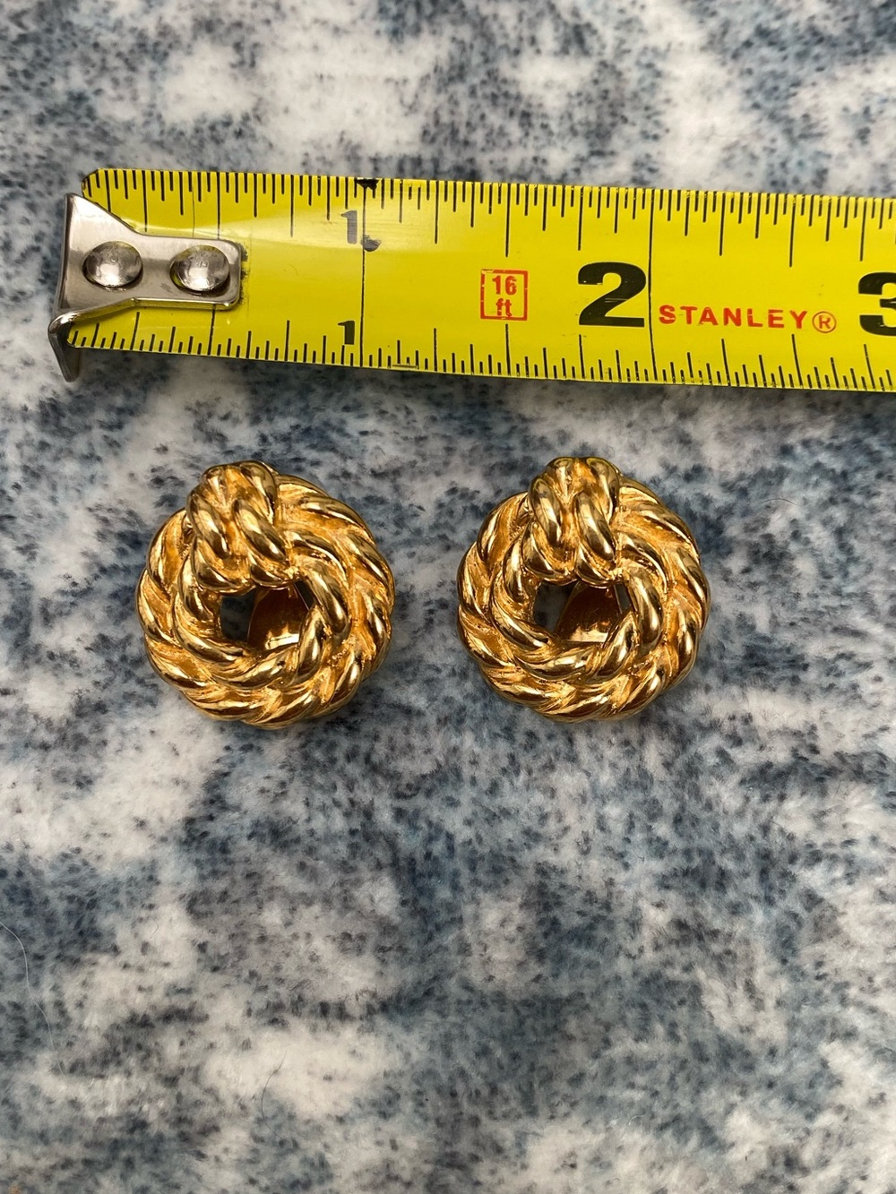 Vintage Monet Shiny Gold Tone Rope Knot Clip-On Earrings